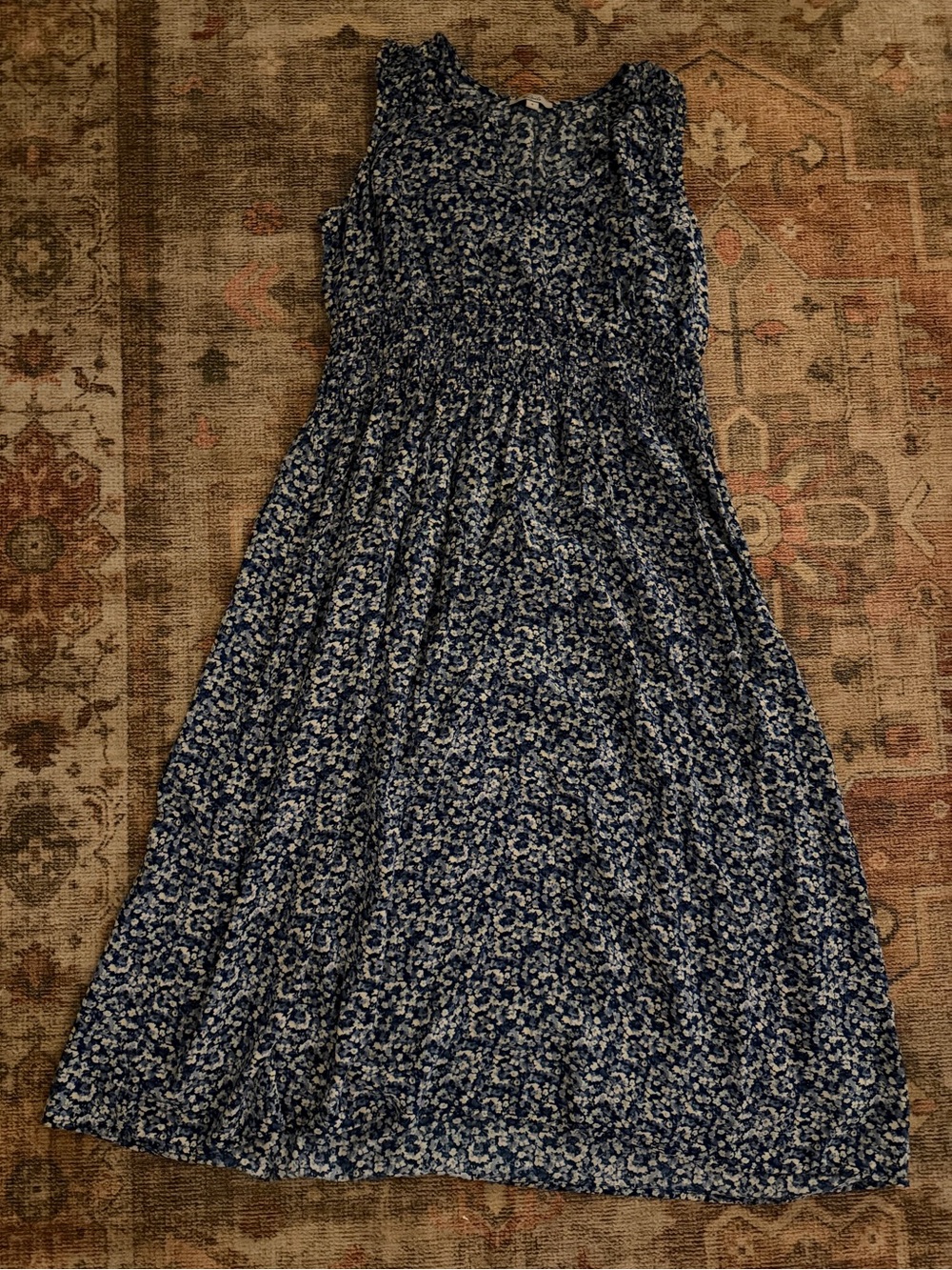 Rails Blue Floral Smocked Midi Dress